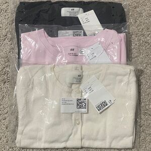 H&M Trio Cardigan Set - Black, Pink, Cream